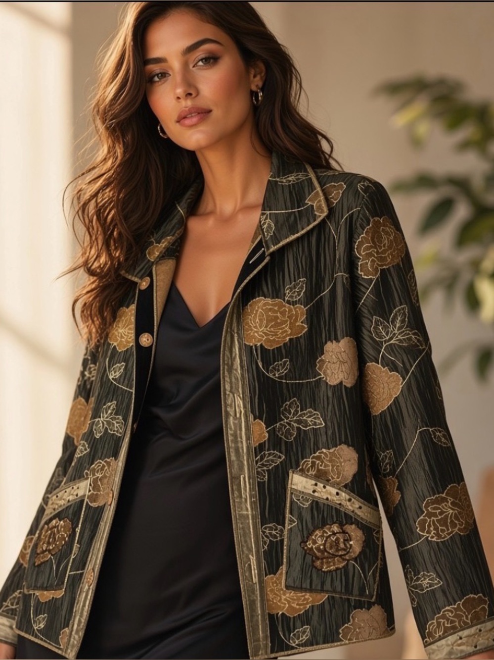 New Yak Magik Reversible Brown Green Tapestry Sequins Button Jacket - Nepal